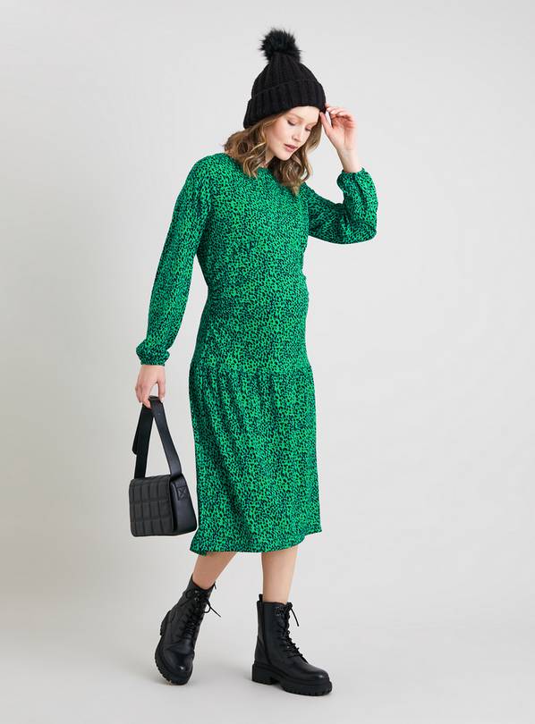 MATERNITY Bright Green Animal Print Midi Dress - 12